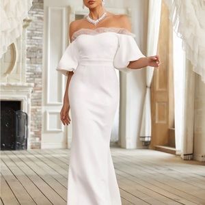 White Off Shoulder Mermaid Wedding Gown XL/12